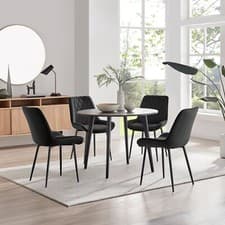 Image of Koko 100cm Round Dining Table & 4 Pesaro Velvet Dining Chairs Black Leg Modern