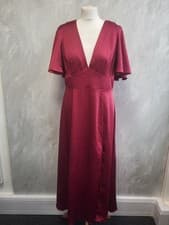 Image of Ted Baker Immie Satin V Neck Midi Deep Pink Midi Dress Size 3 UK 12 BNWT. PB