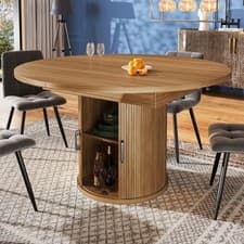 Image of Extendable Dining Table, 118(158)×118x77cm Round/Oval Kitchen Table with Storage