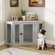 Image of PawHut Dog Crate Furniture for Large Dogs w/ Cushion, Door - Grey