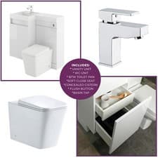 Image of Toilet and Bathroom Vanity Combination Unit| BTW WC Pan Basin Mono Tap LH | 90cm