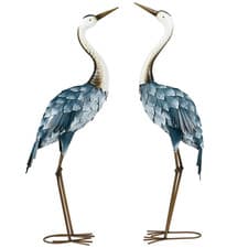 Image of Crane Garden Ornaments Pond Landscape 2 PCS Steel Garden Statue Set Multi-Colour