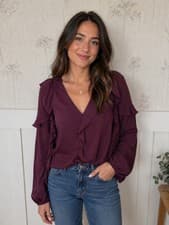 Image of Ted Baker London Kayfa Frill Detail Long Sleeve Blouse - Oxblood - Size 14 - NWT