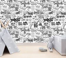 Image of Urban Graffiti Black and White Wallpaper Mural Removeable Washable Peel & Stick