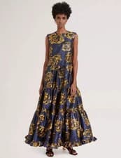 Image of Mulberry Muriel Abstract-Print Floral Maxi Dress Navy Blue 40 IT RRP £1275 New
