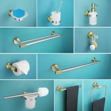 Image of Brushed Nickel+Brushed Gold Double Towel Bar Paper Holder Soap Dish Dispenser