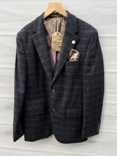 Image of Gibson London Men's Navy Blue Check Pattern Wool Blend Suit Jacket Size 36R New
