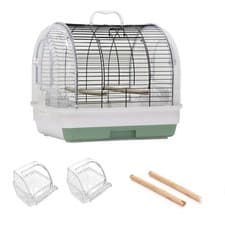 Image of Portable Travel Bird Cage Parrot Carrier with Tray, 2 Food Bowls and 2 Perches
