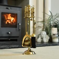 Image of Polished Brass Four Piece Fireside Companion Set - 40cm