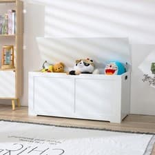 Image of Children's Wooden Toy Box Chest Kids Storage Bench Flip Top Lid & Safety Hinges