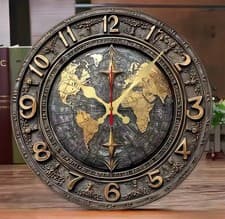 Image of World Map Wooden Wall Clock, For Living Room, Office, Study Room, Bedroom