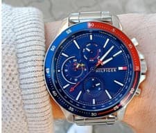 Image of TOMMY HILFIGER  MEN'S WATCH BLUE DIAL & STEEL SILVER STRAP GENUINE TH1791718 NEW