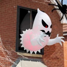 Image of Halloween Ghost Coming Out from Window Inflatables Blow Up Ghost with LED Light