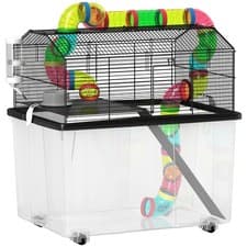 Image of PawHut Hamster Cage with 31cm Deep Tray, Tube, 58 x 43 x 57cm