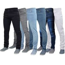 Image of Mens Slim Skinny Fit Jeans Designer Smart Denim Plain Pants Stretch Trousers 
