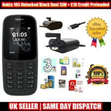 Image of Nokia 105 Unlocked ( 2019 4th Edition ) Black DUAL SIM Phone + £10 Credit Loaded