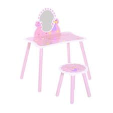 Image of HOOMCOM Girls Kids Pink Dressing Table Make Up Play Set Desk Chair Mirror Wooden