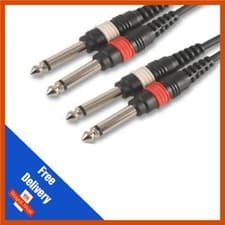 Image of 1.5m Twin Mono 1/4 Jack to 6.35m Cable 6.35mm Cable, 2x Mono Plugs Lead