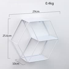 Image of Unique Hexagon All Metal Wire Wall Shelf Modern Loft Dorm Storage Shelf