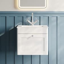 Image of Nuie Classique Wall Hung 1-Drawer Vanity Unit & Basin-2 500mm Wide - Satin White