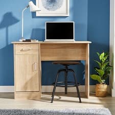Image of Oak Desk 1 Drawer 1 Door Compact Computer Workstation Home Office Table Tyler