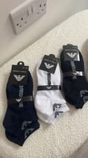 Image of Emporio Armani Men's Trainer Socks 3-Pack White/Black/Blue