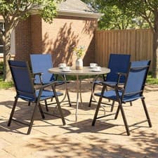 Image of Folding Garden Chairs Set of 2, Garden Dining Chairs with High Back, Black