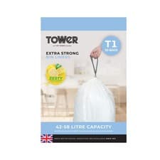 Image of Tower T878000 42-58L Lemon Scented Heavy Duty Drawstring Bin Liners 20 Pack