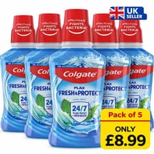Image of Colgate Plax Fresh & Protect Cool Mint Mouthwash 250ml Pack of 5 Alcohol Free UK
