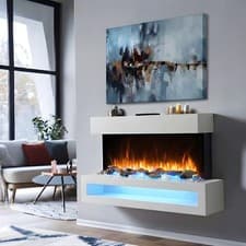 Image of Wall Mounted Electric Fire with Log & Crystal Fuel Bed – Endeavour Fires Fenwick