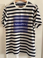 Image of Barbour Mens Shirt M Tailored Fit Crew Hooped New w/o Tags. Blue, White