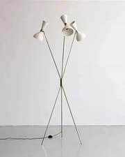 Image of Italian Style Brass Tripod Floor Lamp Diabolo Shades Mid Century Modern Light