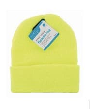Image of Beanie Hat Hi Viz Mens Ladies Warm Knitted Neon Hi vis Workman Builder safety
