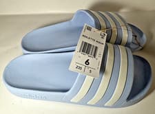 Image of Adidas Adilette Aqua Slides Womens Size 6 Light Blue & White Stripes Slip-On NIB