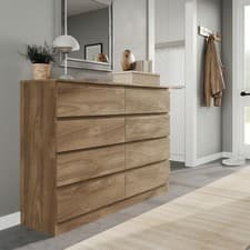 Image of Large 8 Drawer Oak Chest Bedroom Storage Unit Modern Dresser Cabinet