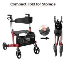 Image of Aluminium 4 Wheel Rollator with Seat Bag Ultra-Light Folding Mobility Walker