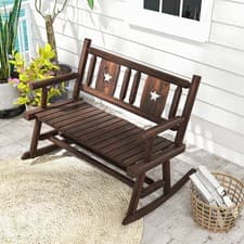 Image of Carbonized Wood Double Rocker Patio Rocking Bench w/ Ergonomic Seat