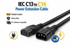 Image of IEC C13 to C14 Power Extension Cable Lead for PC Monitor Server UPS 0.5m–10m