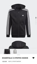 Image of Boys Adidas Essentials 3- Strpies Hoodie 11-12 Y