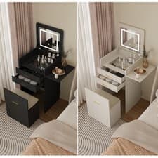 Image of Dressing Table Set with LED Mirror Modern Vanity Makeup Desk Side Panel 2 Drawer