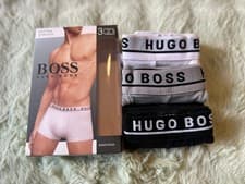 Image of Hugo Boss Men's Boxer Shorts Underwear 3 Pack Black, White, Grey Premium Sale