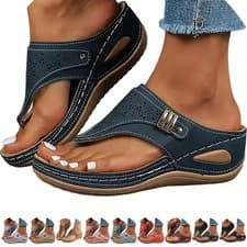 Image of Womens Ladies Flip Flops Sandals Summer Open Toe Wedge Beach Mules Shoes Size