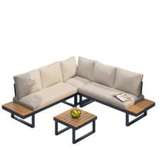 Image of 5 Seater Garden Furniture Set Outdoor Lounge Modular Sofa Set w/ Beige Cushions