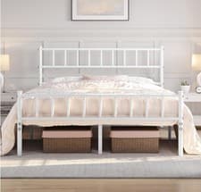 Image of Solid Metal Single Bed Frame -Modern Style with Headboard & Footboard, 3ft, 4ft6