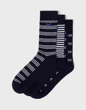 Image of Crew Clothing 3 Pack Classic Bamboo Socks - Stripes / Crossed Oars
