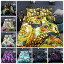 Image of Peacock Peahen Quilt Duvet Cover Pillowcase Bedding Set Single Double King Size