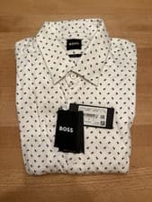 Image of Men’s Hugo Boss Roan_F Slim Fit Long Sleeve Shirt. White With a Micro Print. New