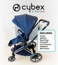 Image of Cybex e-Priam Platinum Electric Pram Nautical Blue Bundle, Lux Cot & Accessories