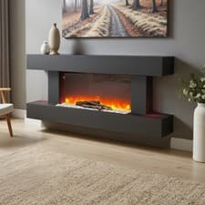 Image of 52in Wall Mounted Electric Fire with Log & Stone MDF LED Flame Fireplace Heater