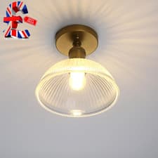 Image of Industrial Ceiling Lights, Ribbed Dome Glass Pendant Light, Ceiling Lamp for Kit